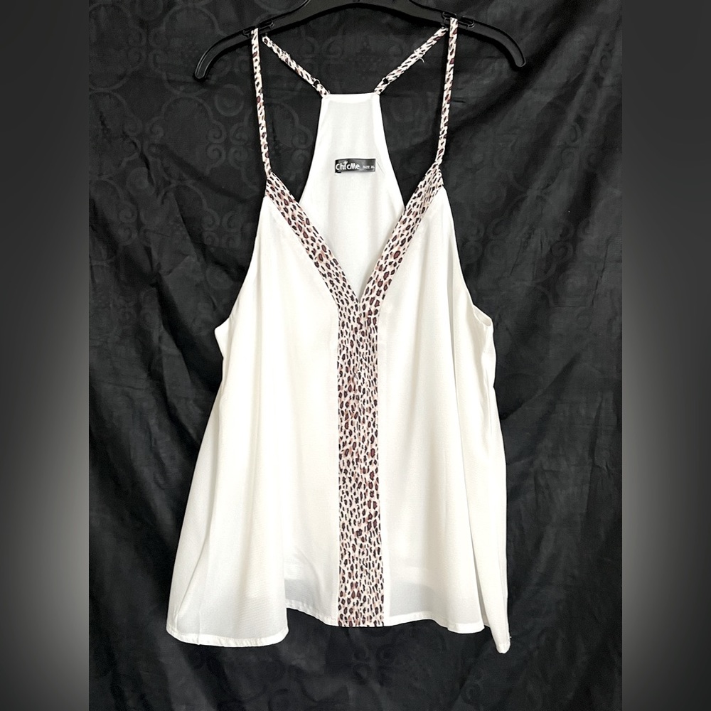 White/Leopard Fully-Lined Flare Top